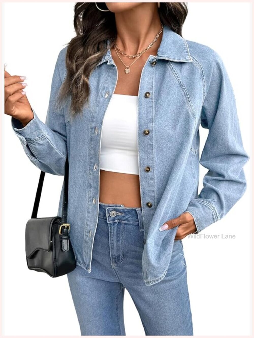 Oversized Denim Shirt Button Down Long Sleeve Seam Panel Top